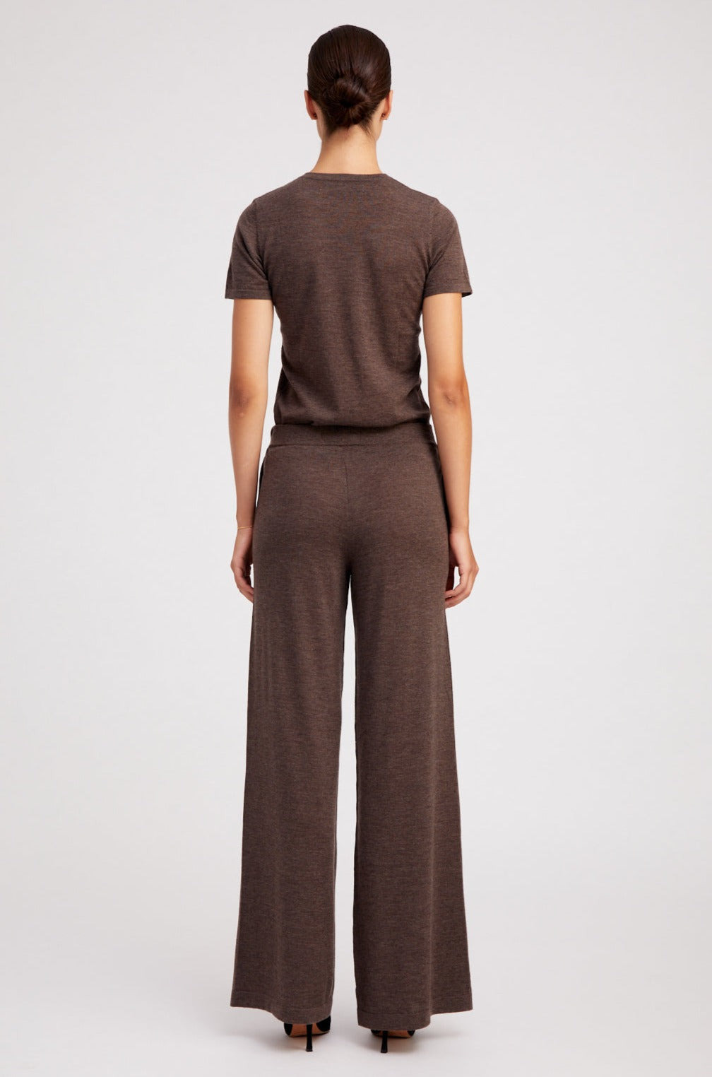 HEATHER BROWN ULTRA FINE CASHMERE WIDE LEG PANTS - 4