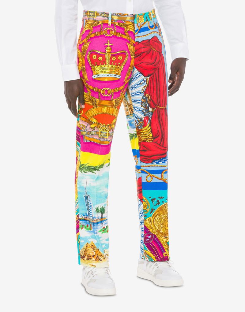 Moschino SCARF PRINT COTTON BULL TROUSERS outlook