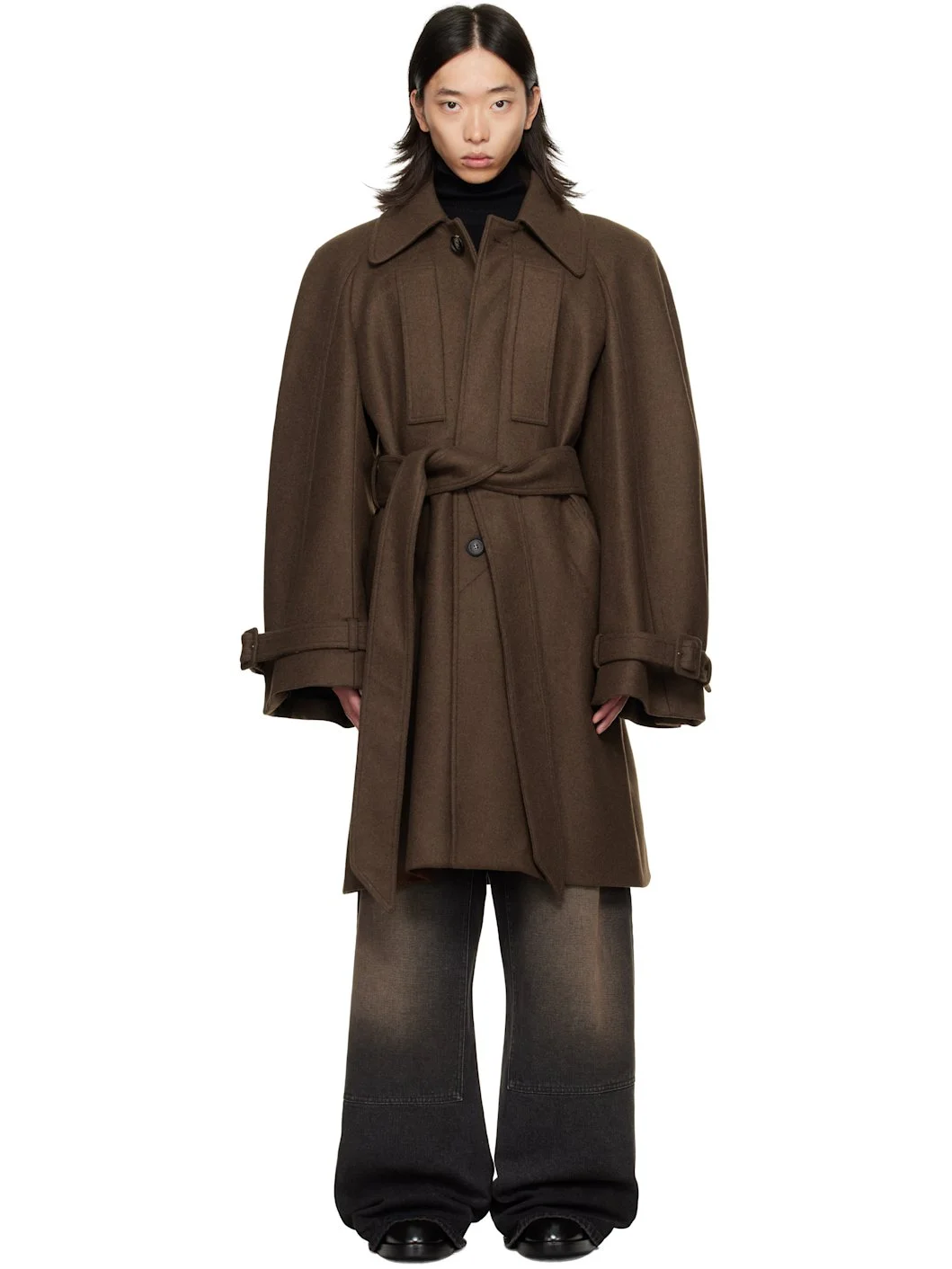 Brown Long Raglan Coat - 1