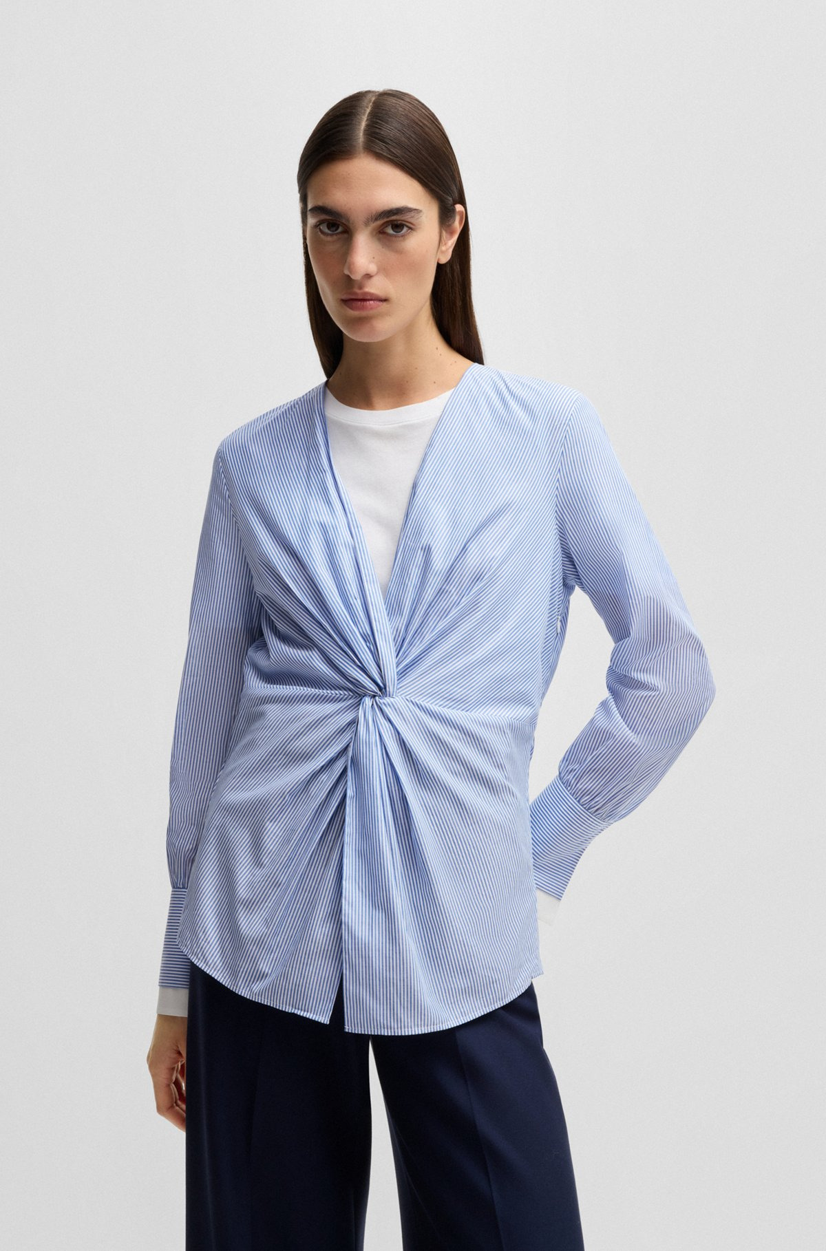 TWIST-FRONT SLIM-FIT BLOUSE IN STRIPED COTTON - 2