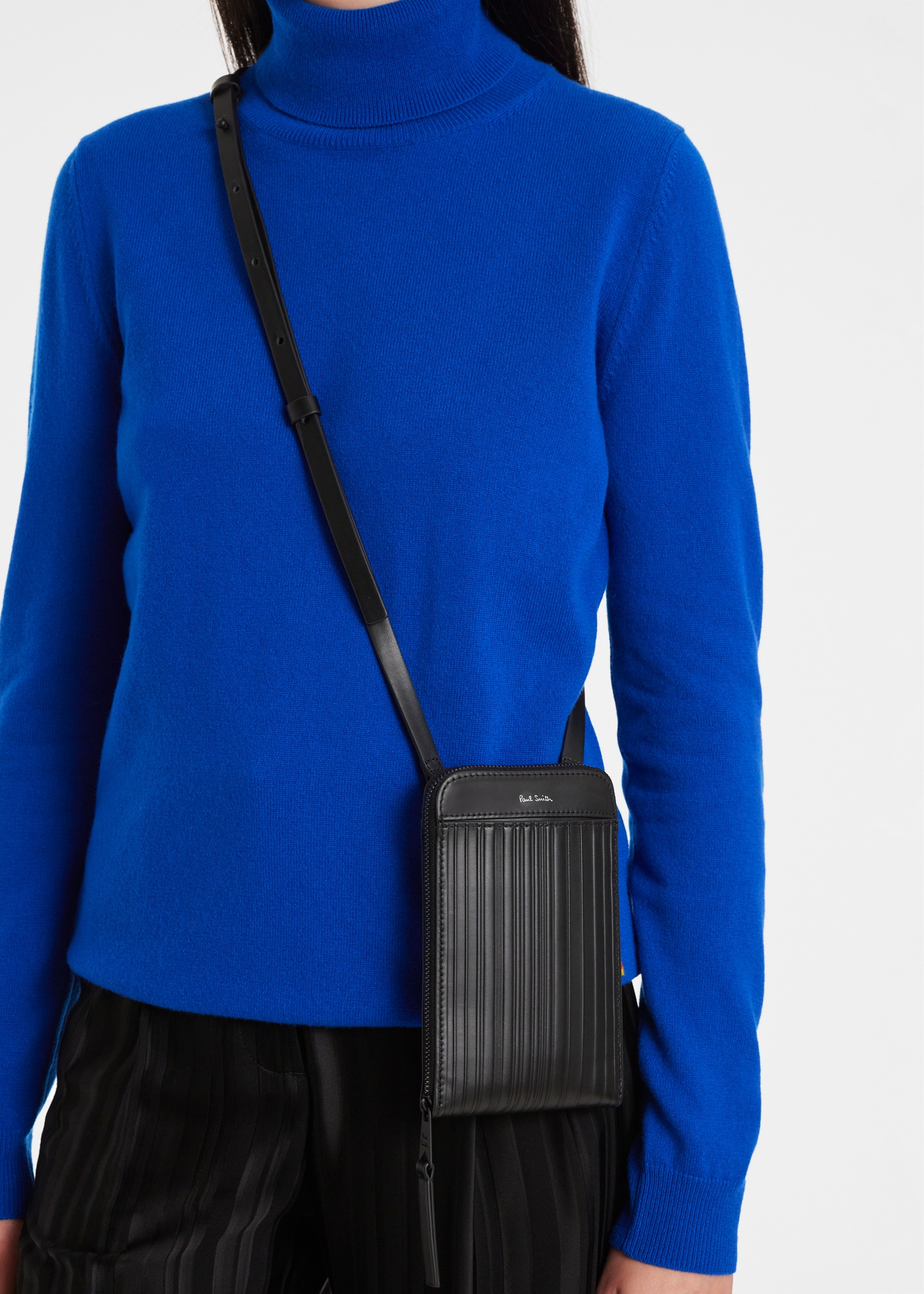 Black Leather 'Shadow Stripe' Phone Wallet Bag - 8