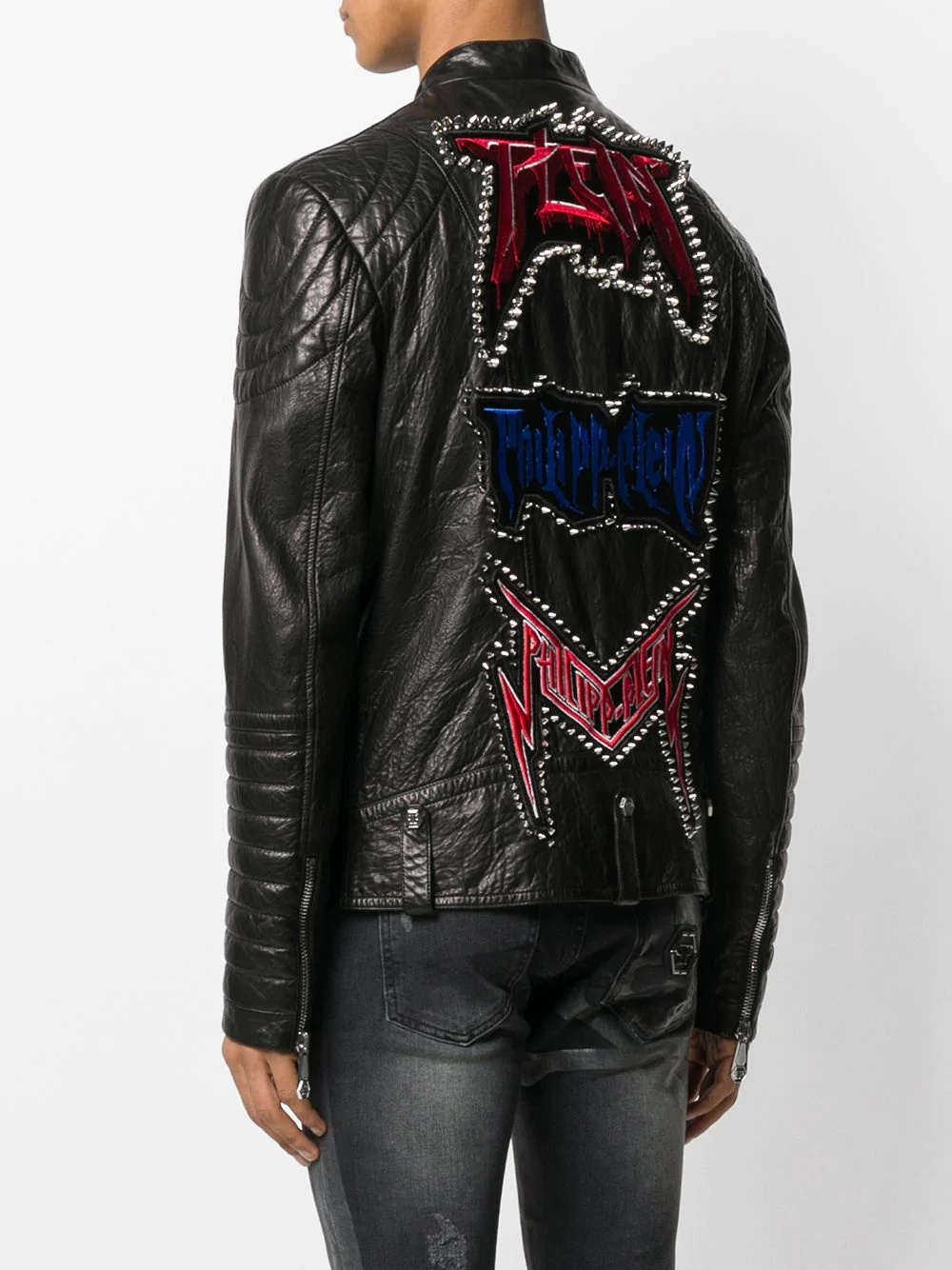 embellished leather biker jacket - 4