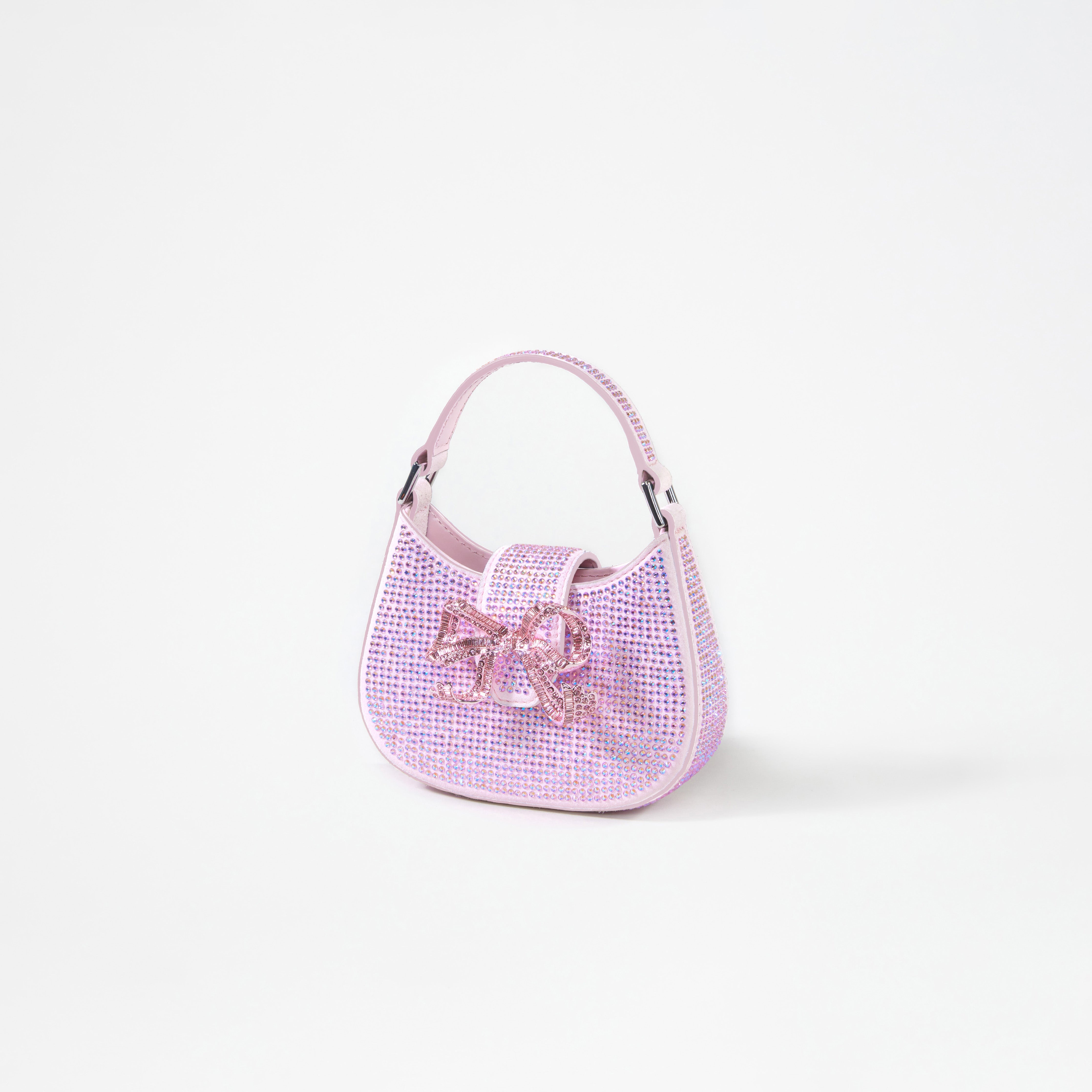 Pink Rhinestone Crescent Bow Micro Bag - 3