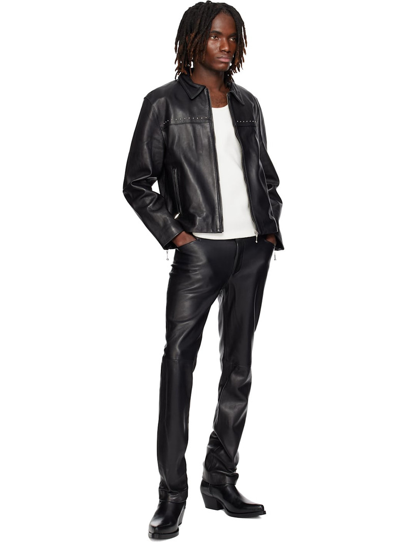 ERNEST W. BAKER Black Straight-Fit Leather Pants outlook