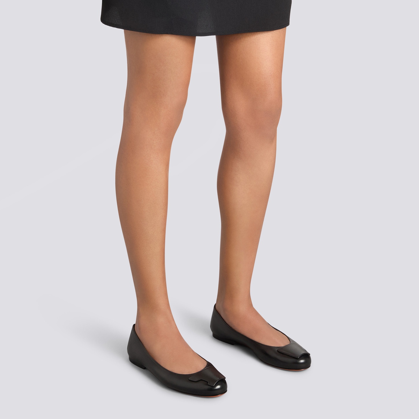 Women's black leather ballet flat - 2