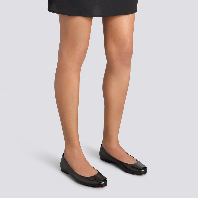 Santoni Women's black leather ballet flat outlook