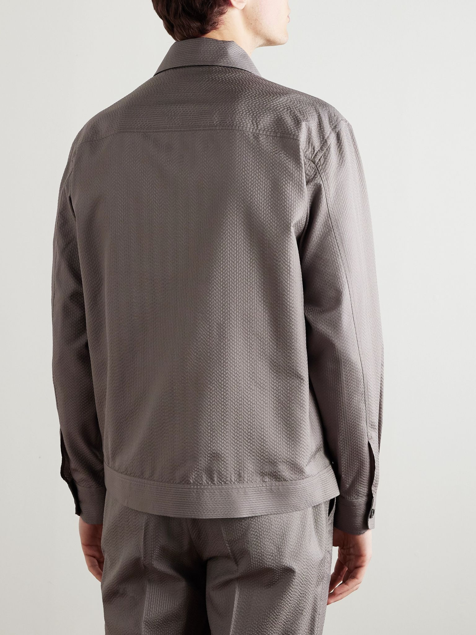 Herringbone Silk-Seersucker Overshirt Gray - 4