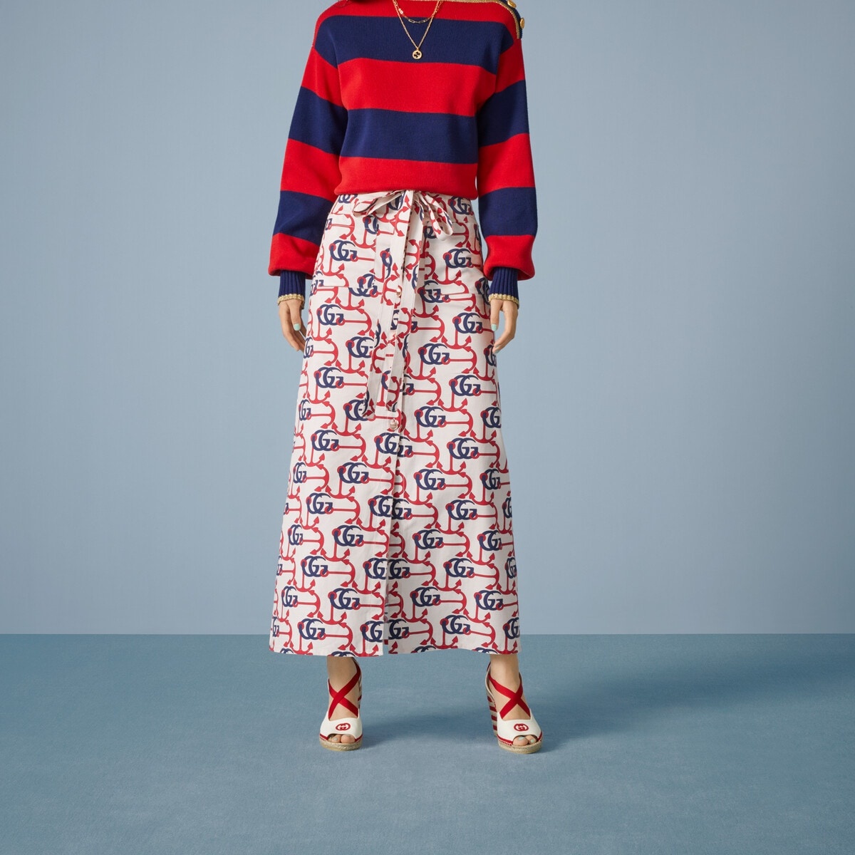 Double G anchor print cotton skirt - 5