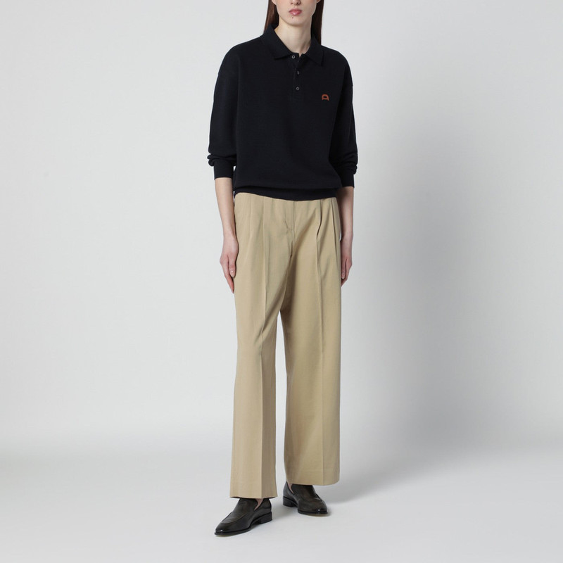 Dunst Navy blue polo shirt with leather logo outlook