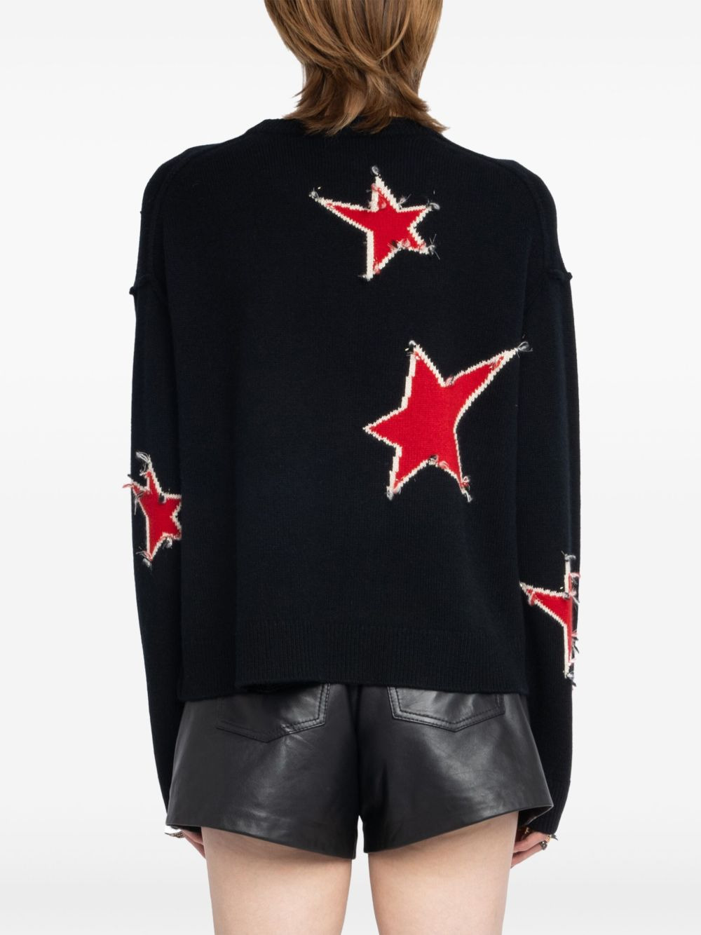 star-embellished frayed sweater - 3