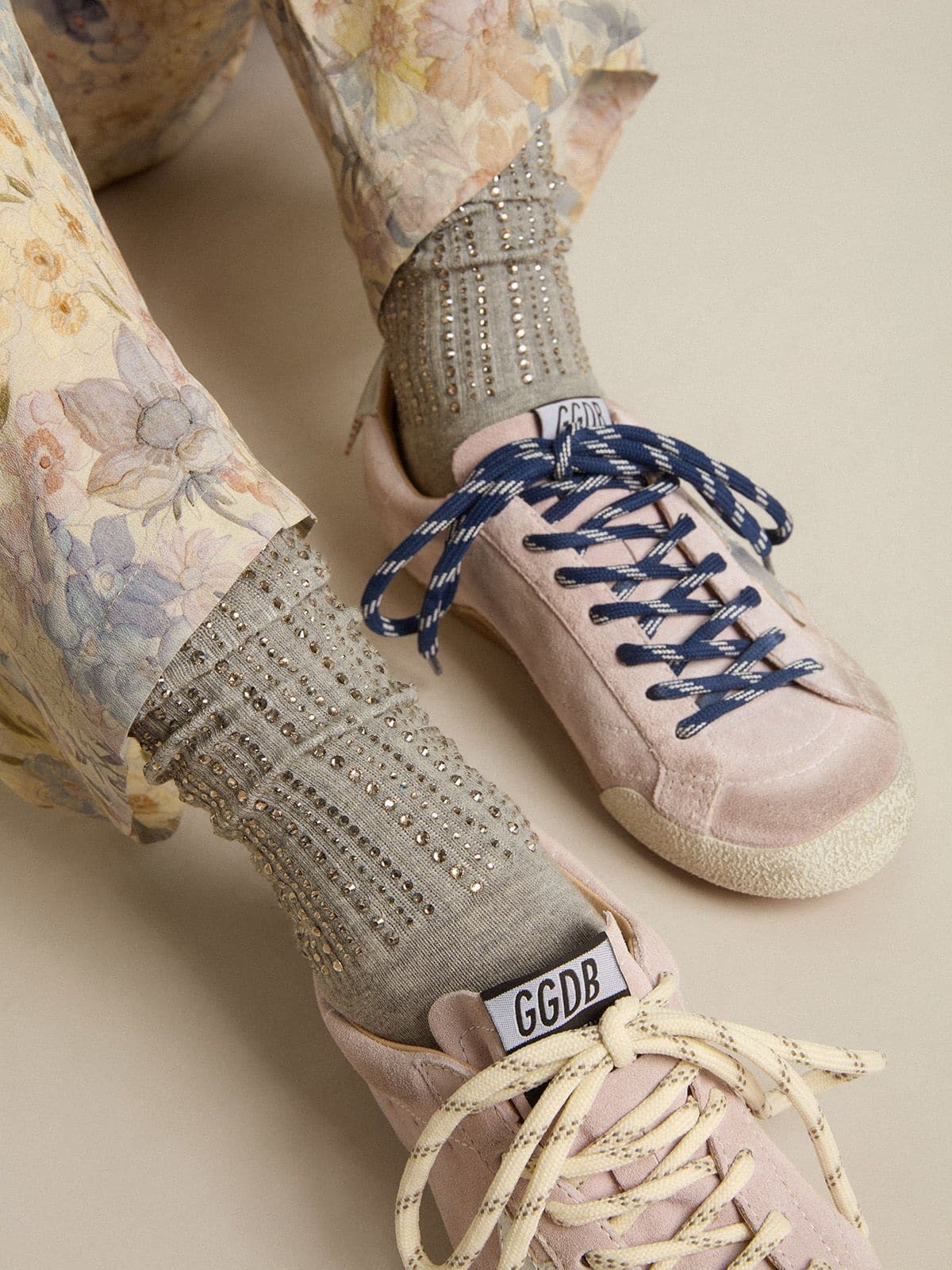 Gray socks with crystals on the leg - 3