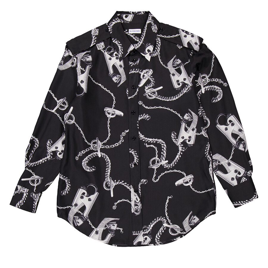 Burberry Long-Sleeve Knight Hardware Silk Shirt - 5
