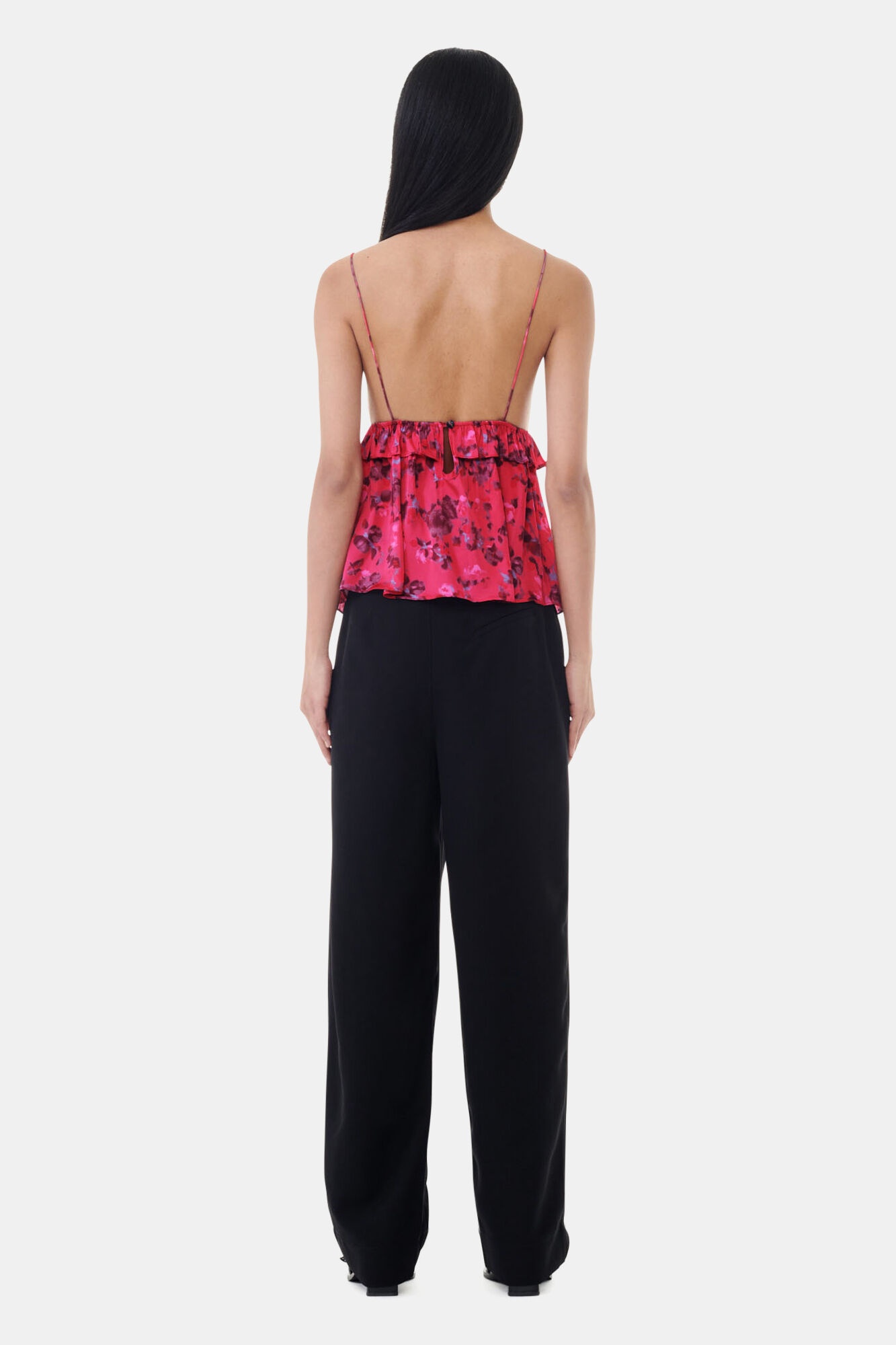 PINK FLORAL PRINTED SATIN STRAP TOP - 5