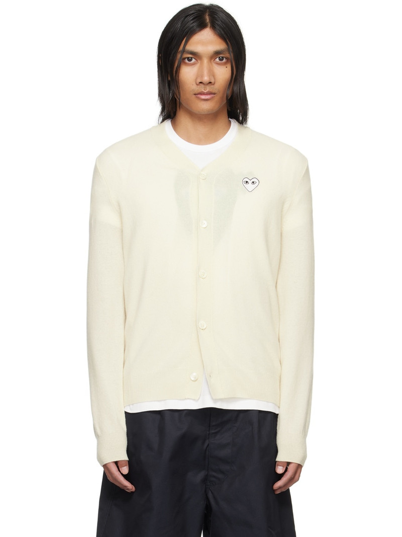 Off-White & White Heart Patch Cardigan - 1