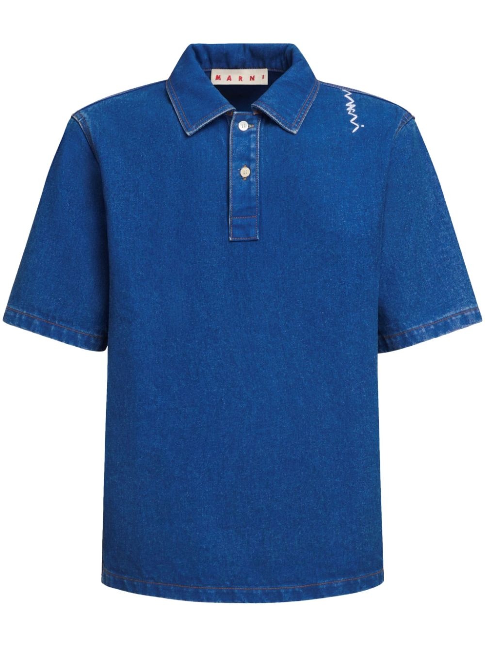 embroidered denim polo - 1