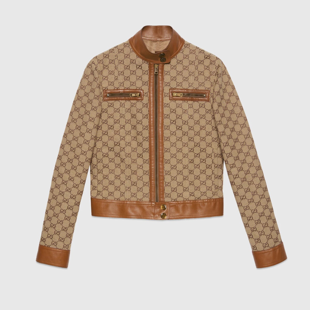 GUCCI 2002 Monogram Canvas Leather Trim Jacket — Garment