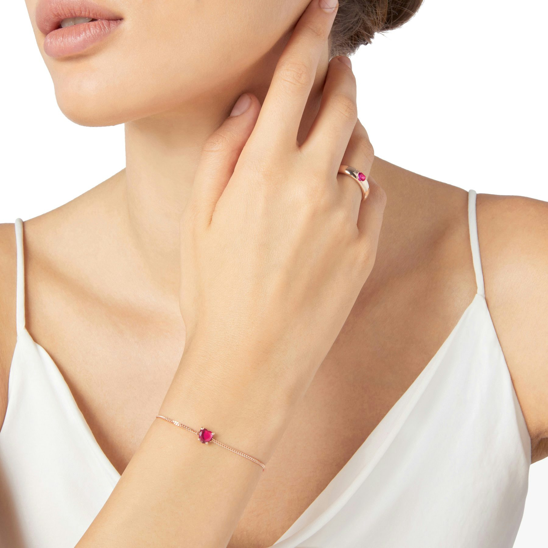 ROSE GOLD & SYNTHETIC RUBY HEART BRACELET - 3