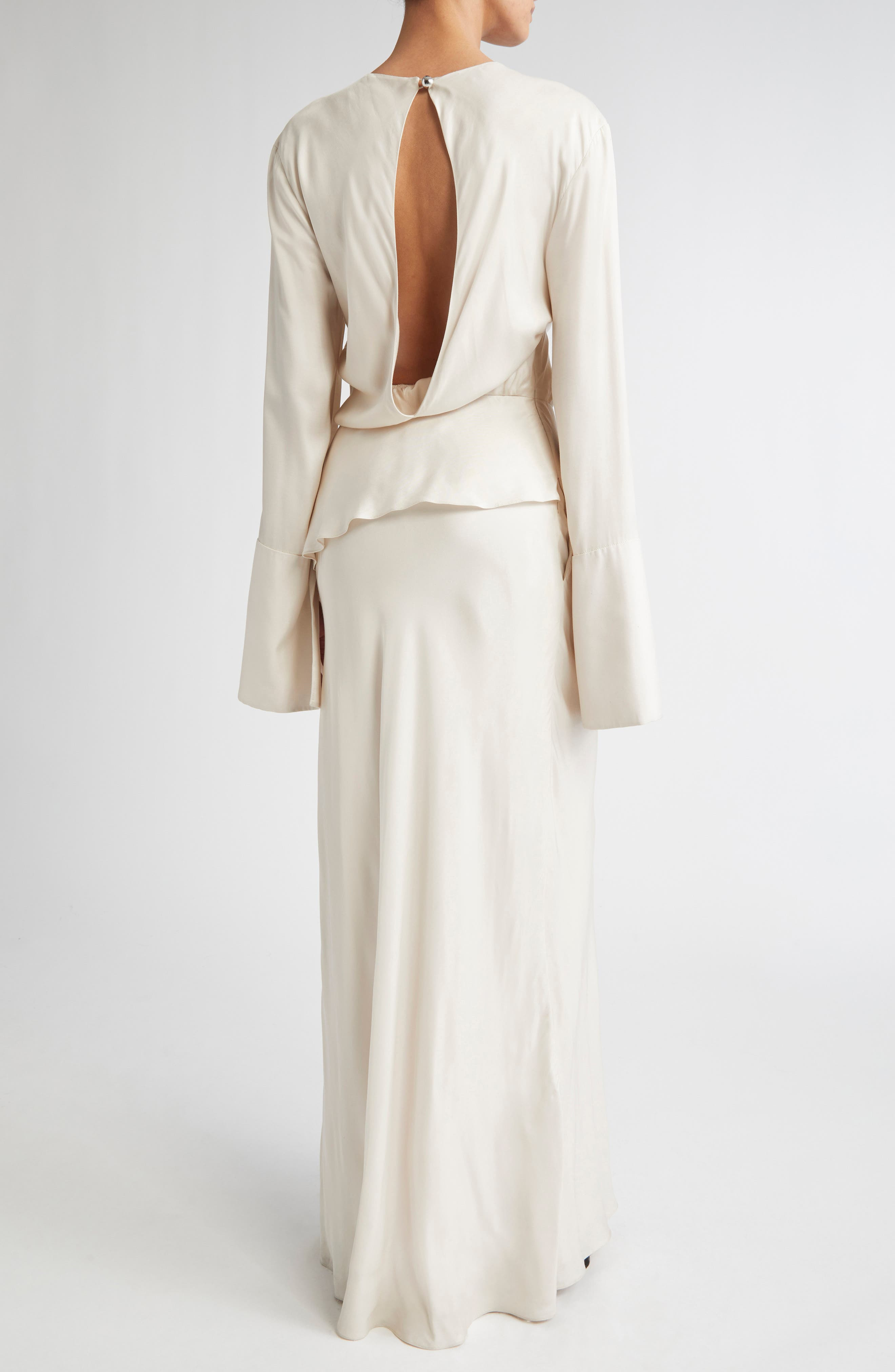 Brandon Maxwell The Violet Long Sleeve Twill Gown in Pearl at Nordstrom - 2