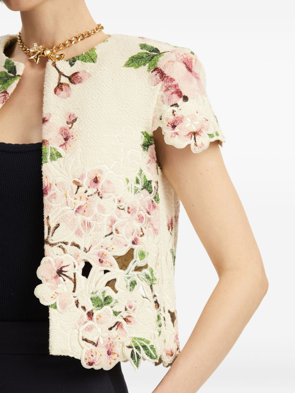 floral-embroidered cropped jacket - 6