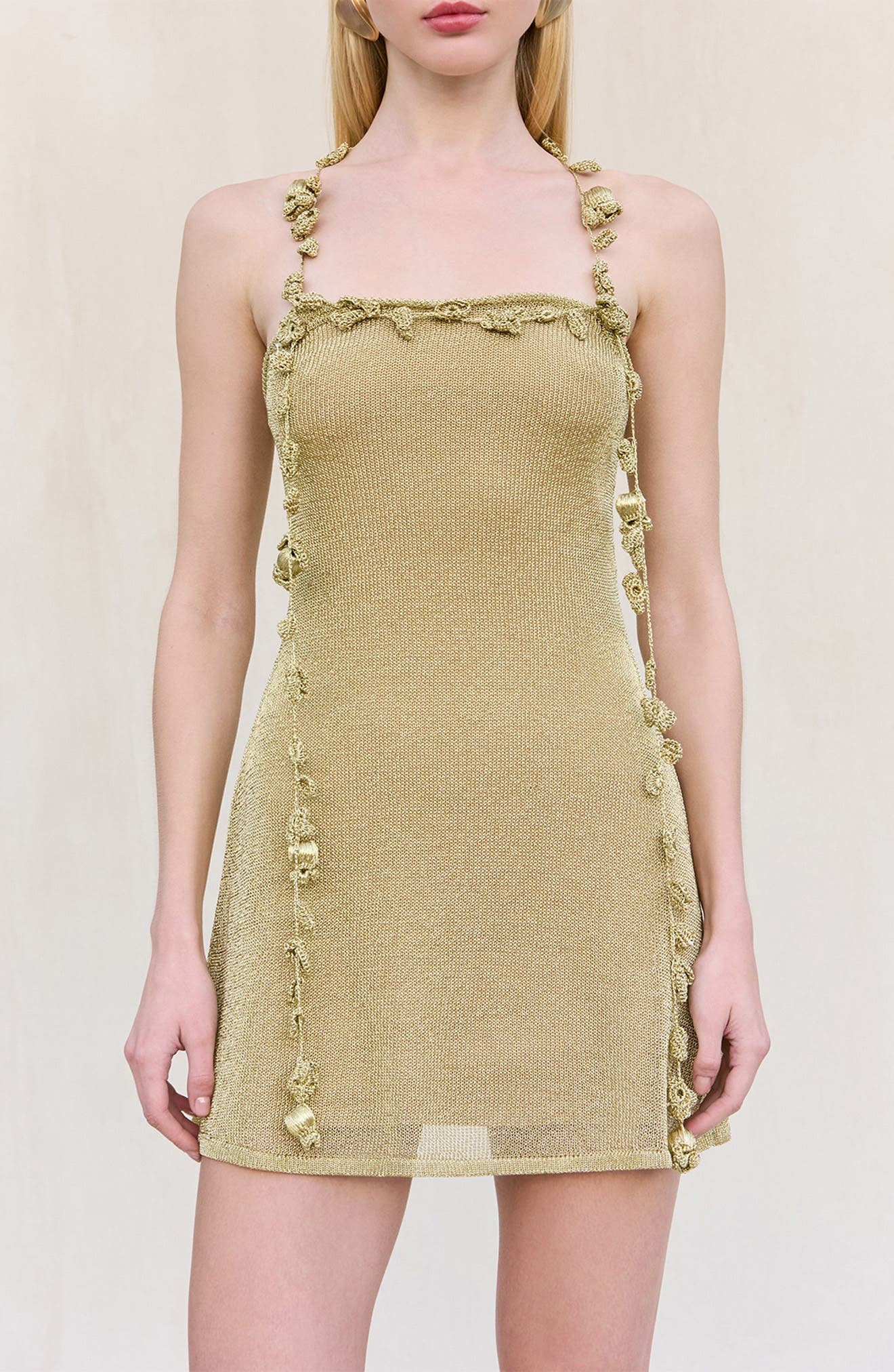 Cult Gaia Alonza Metallic Floral Appliqué Sweater Minidress in Gold at Nordstrom - 4