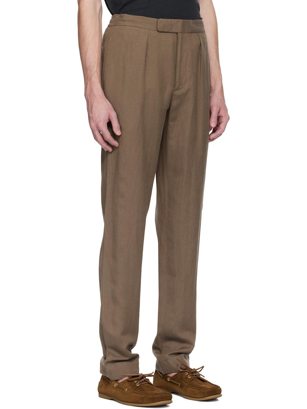 Brown Hand-Tailored Silk-Linen Suit Trousers - 2