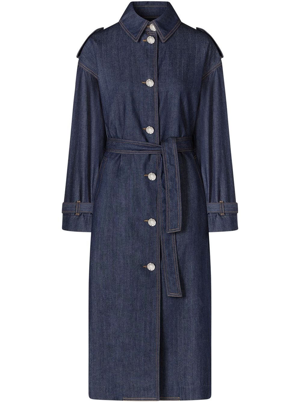 denim belted midi coat - 1