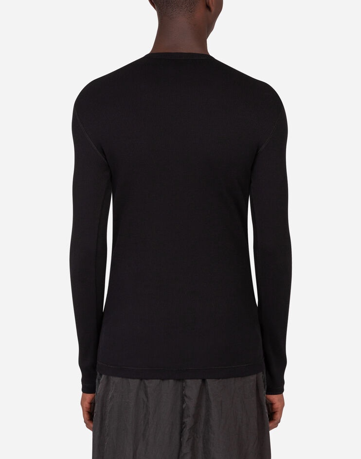 Fine-rib cotton granddad-neck t-shirt with long sleeves - 2
