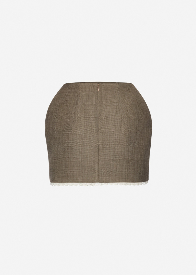 Wool mini skirt with lace trim in beige 2