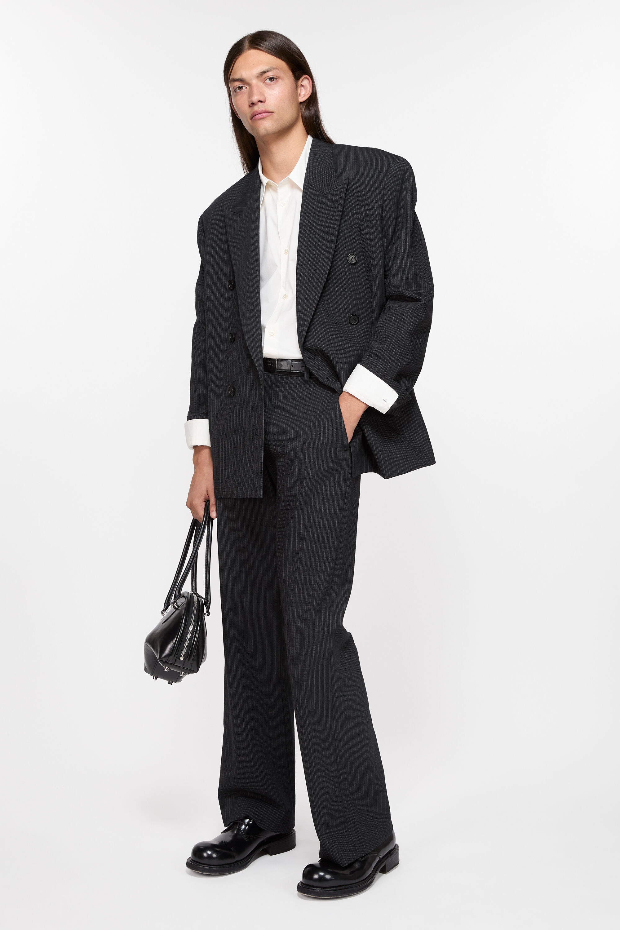 Trousers pinstripe wool blend - Black - 4