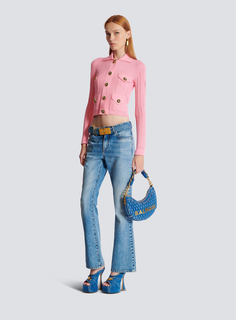 Balmain Cropped ribbed knit cardigan with openwork details outlook