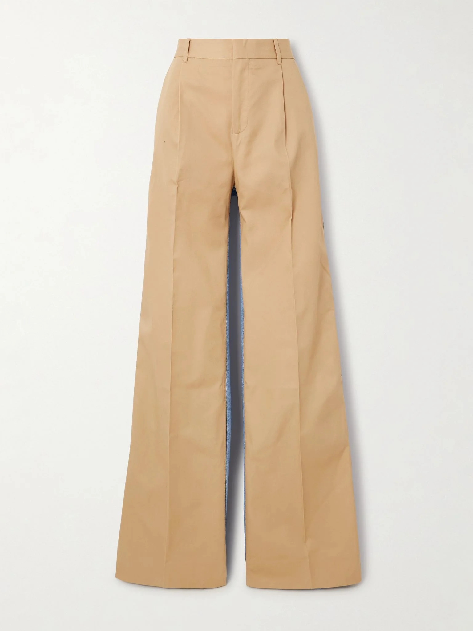 Denitrouser pleated cotton-twill and denim straight-leg pants Camel - 1
