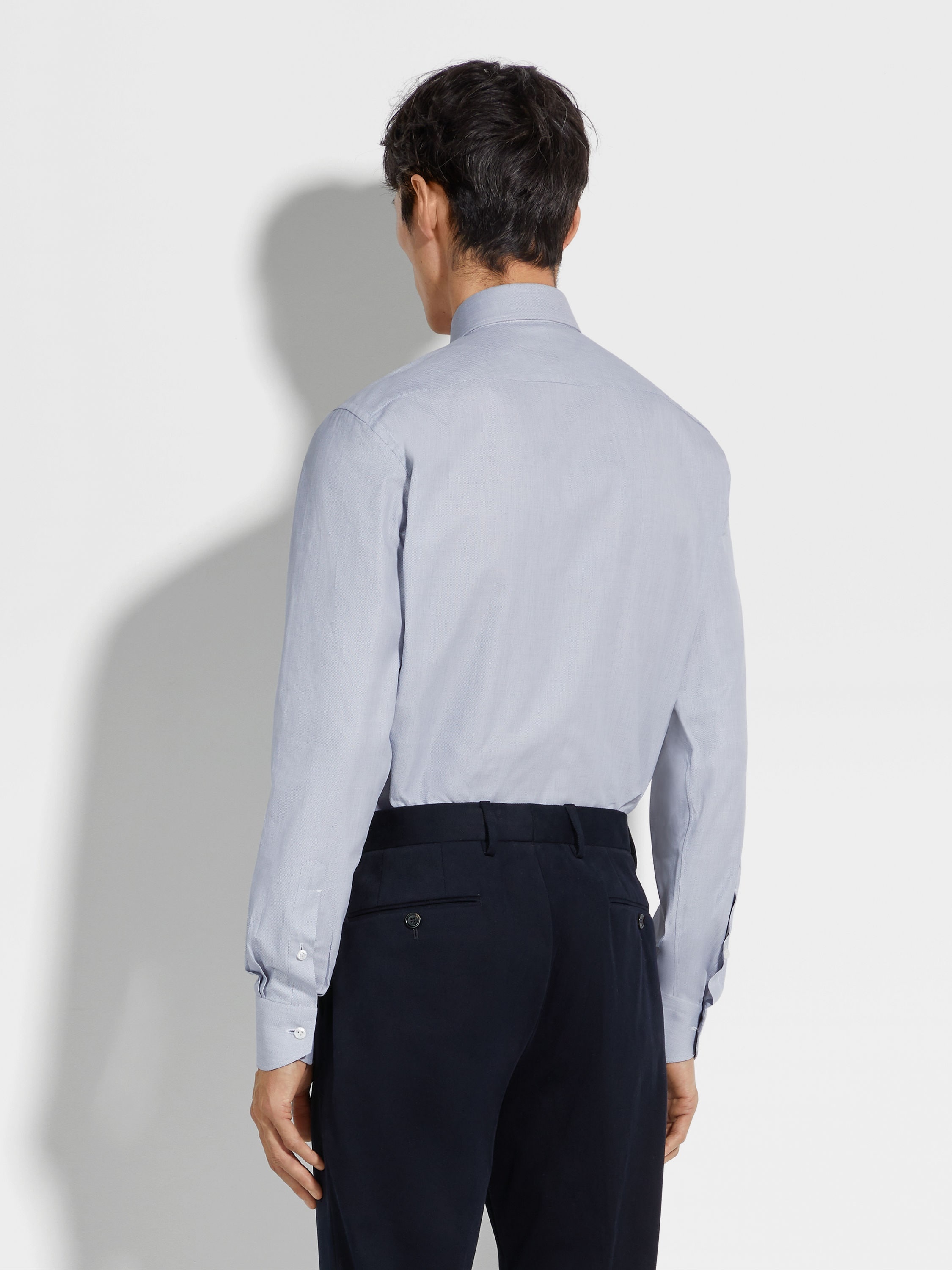 WHITE AND NAVY BLUE MICRO-STRUCTURED CENTOVENTIMILA COTTON SHIRT - 4