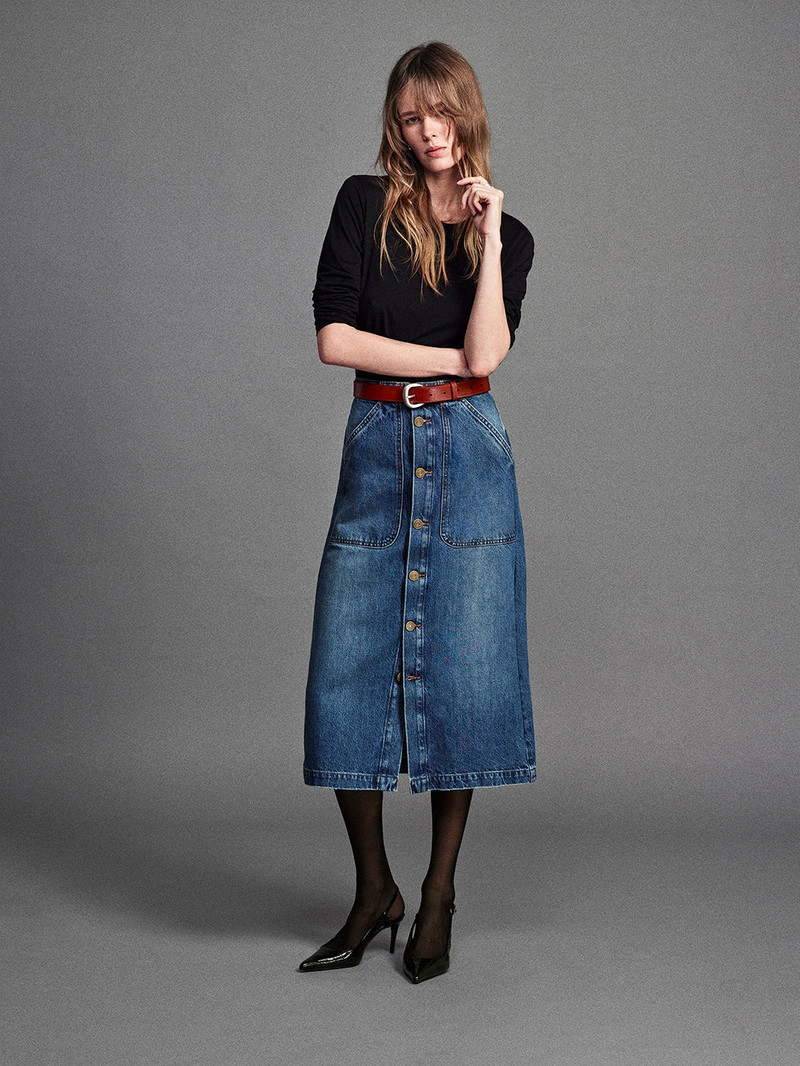 FRAME Modern Pocket Midi Skirt in October outlook