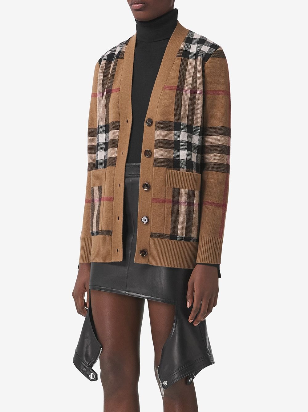checked wool-cashmere blend cardigan - 3