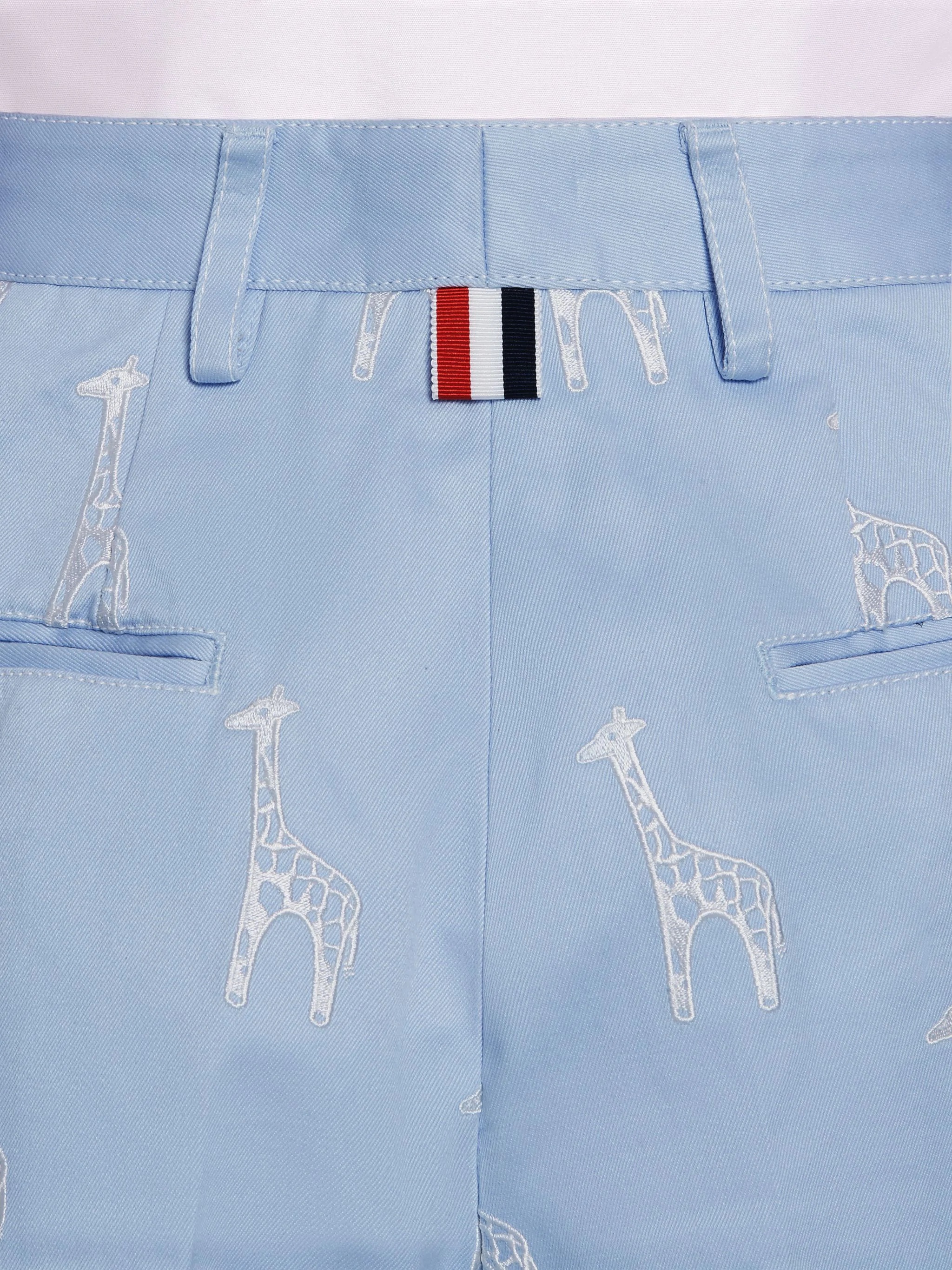 Light Blue Cotton Twill Giraffe Icon Embroidered High Waisted Short - 6