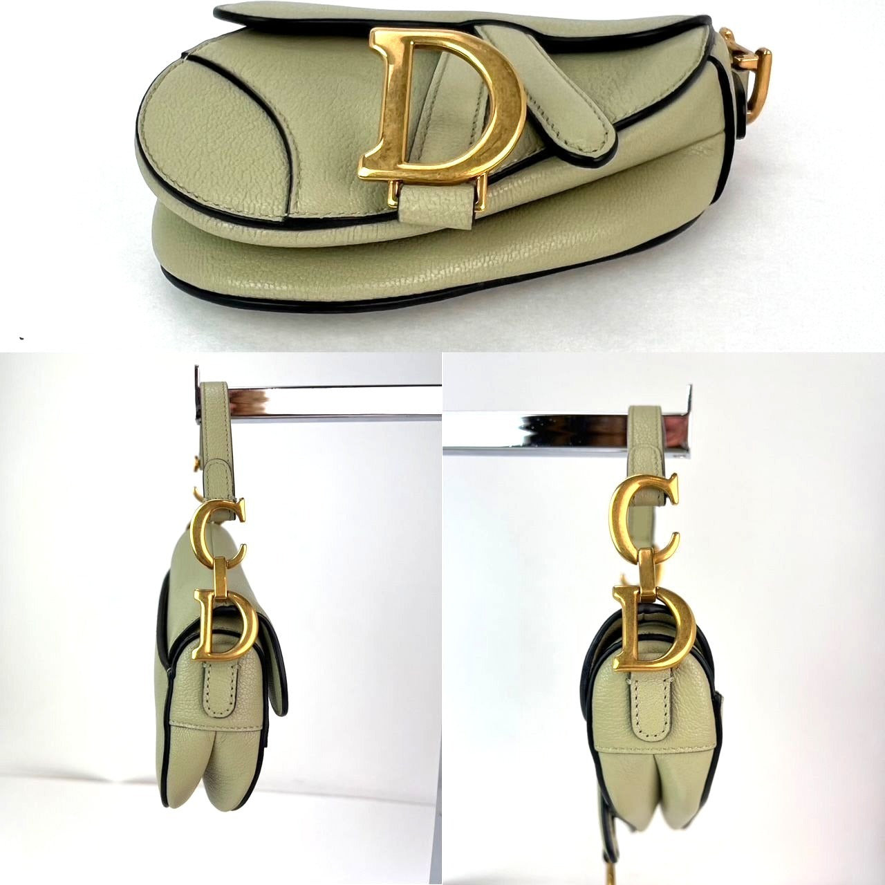 Christian Dior Goatskin Light Green Micro Saddle Bag with Strap - 14
