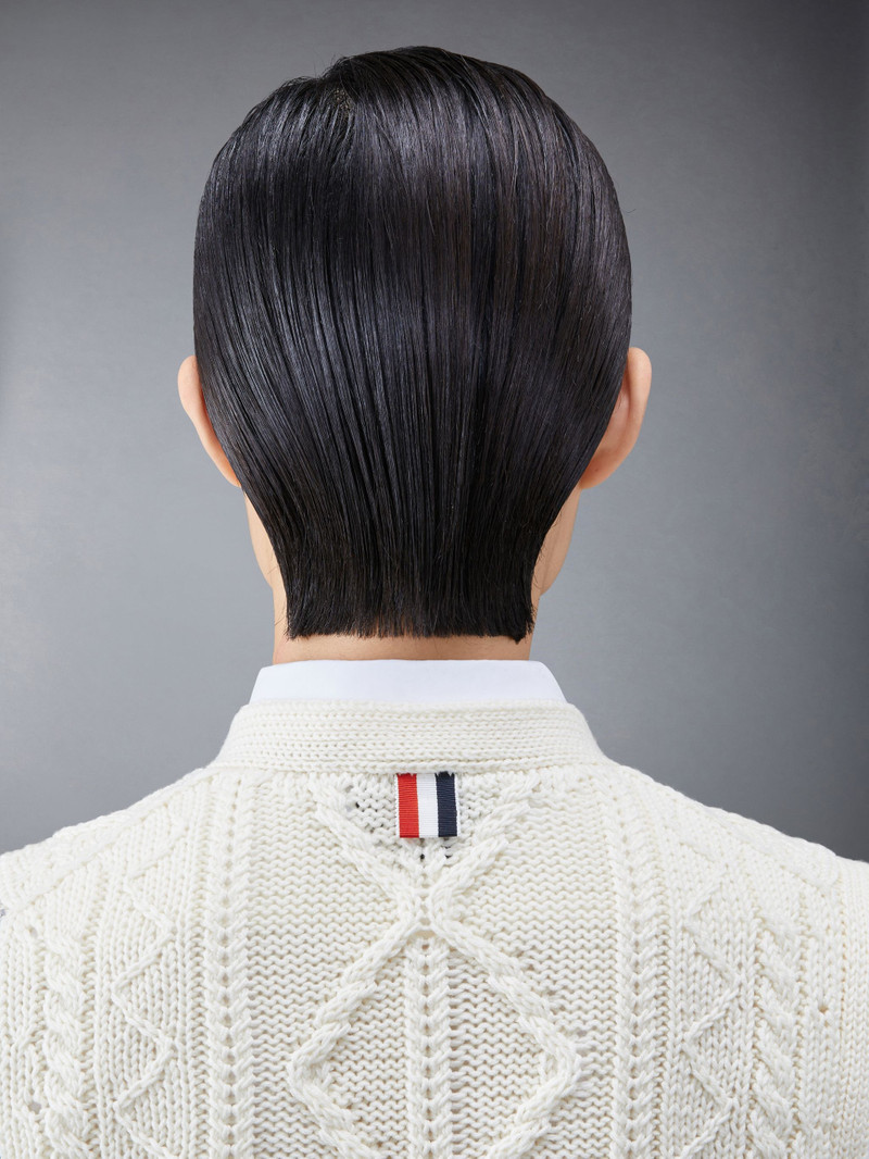 Aran Cable Merino 4-Bar Cardigan Vest 6