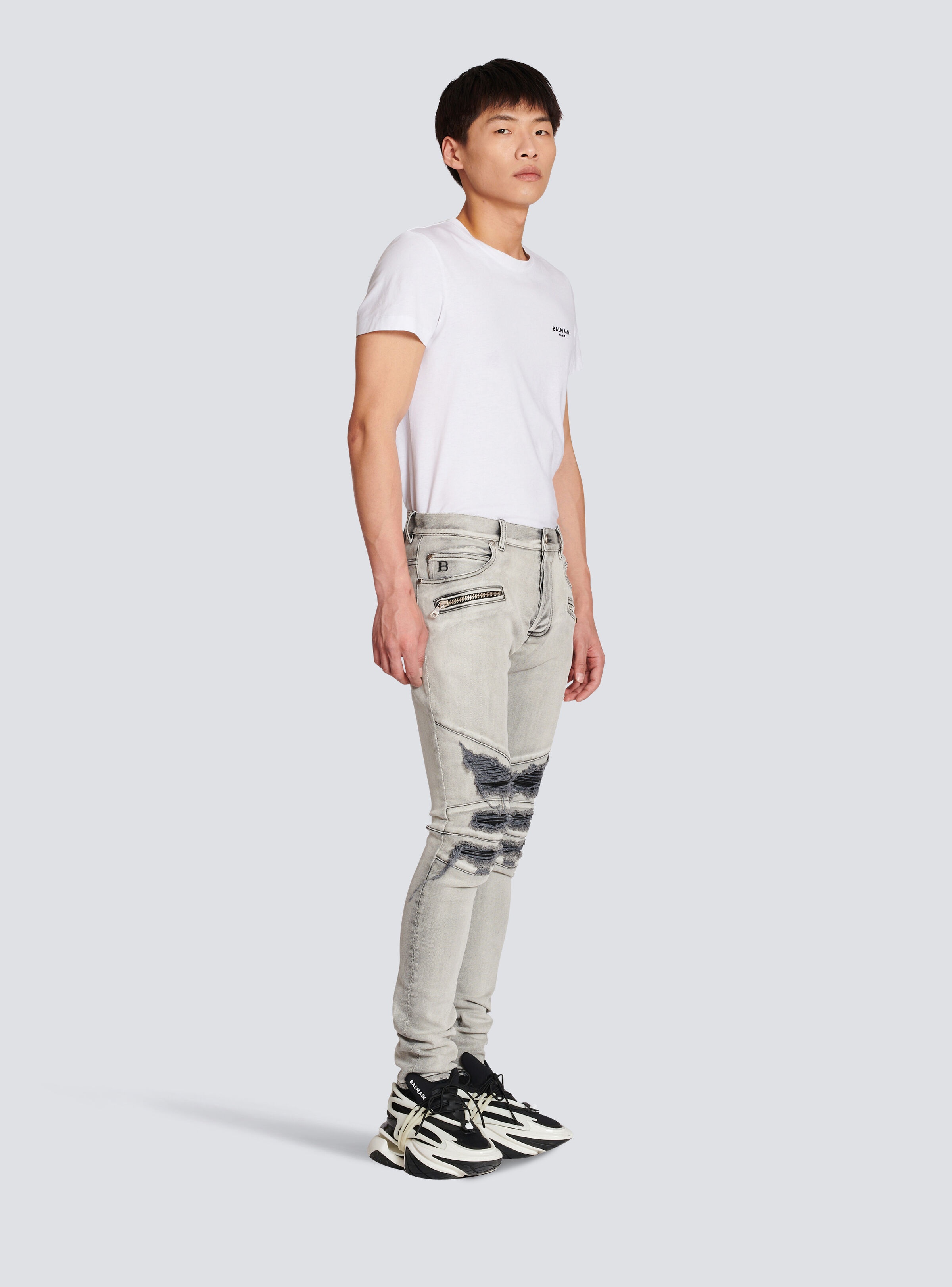 Faded faux leather slim jeans - 5