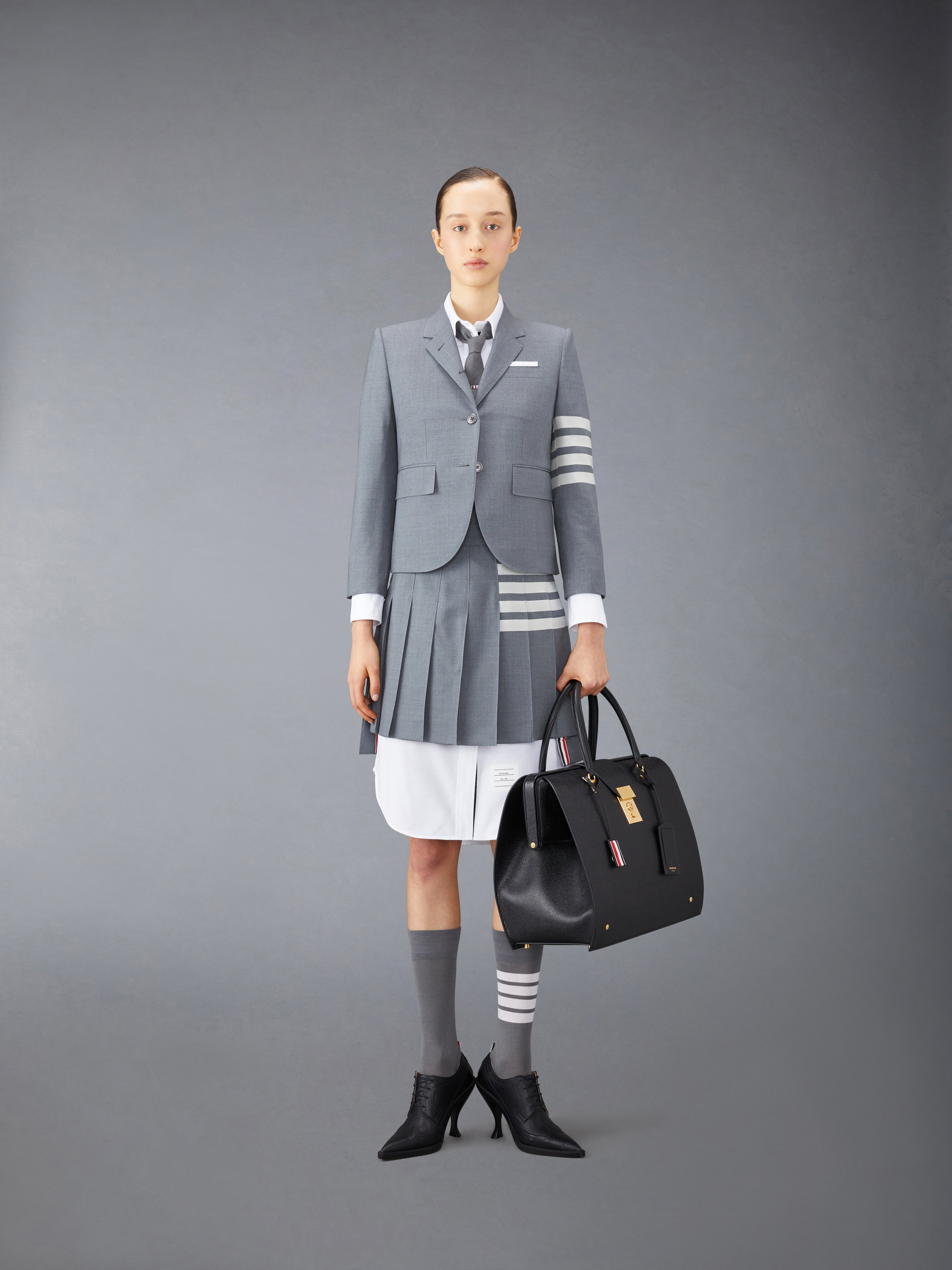 Medium Grey Plain Weave Mini Pleated 4-Bar Skirt - 4