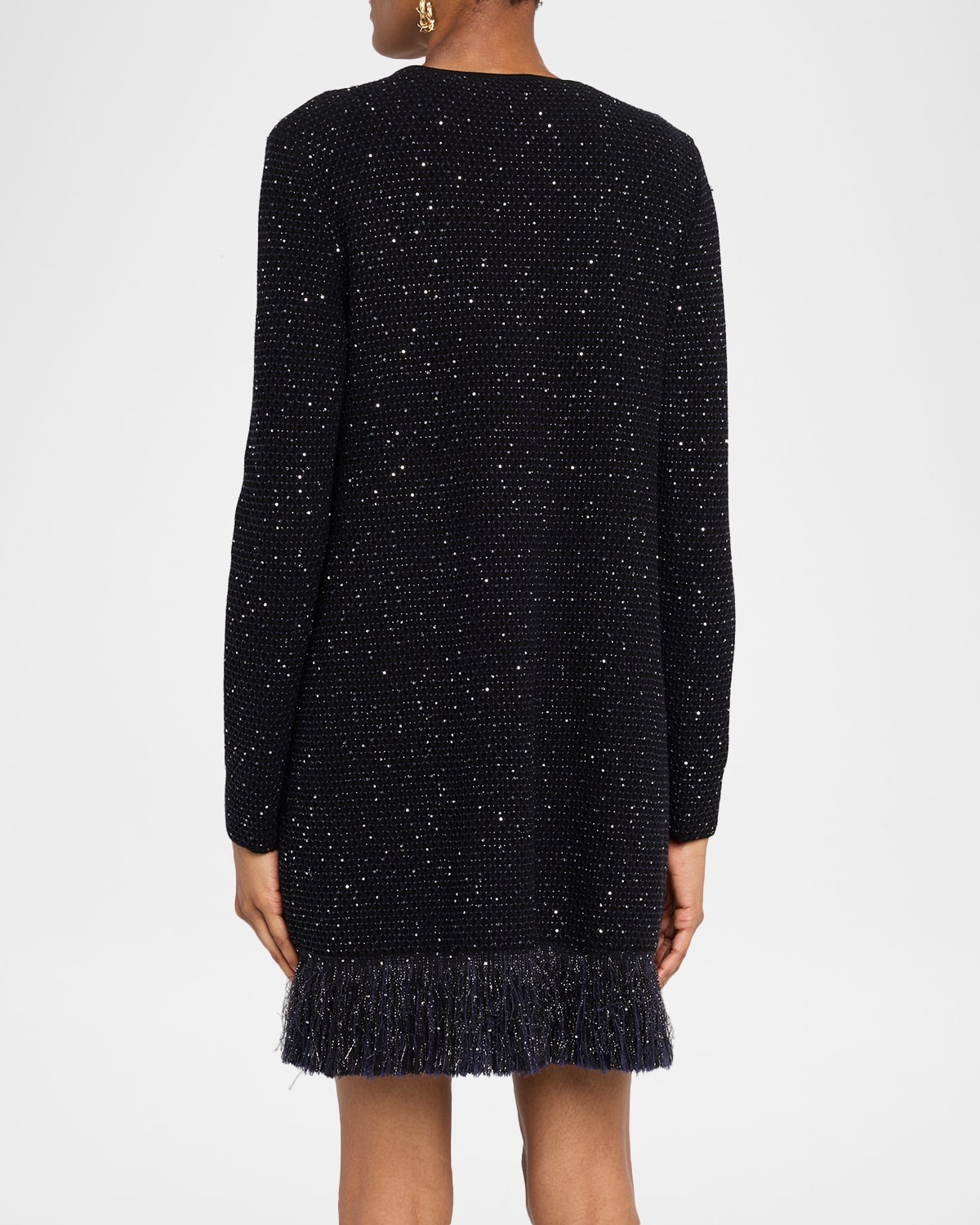 Textured Paillette Tweed Fringe Jacket - 3