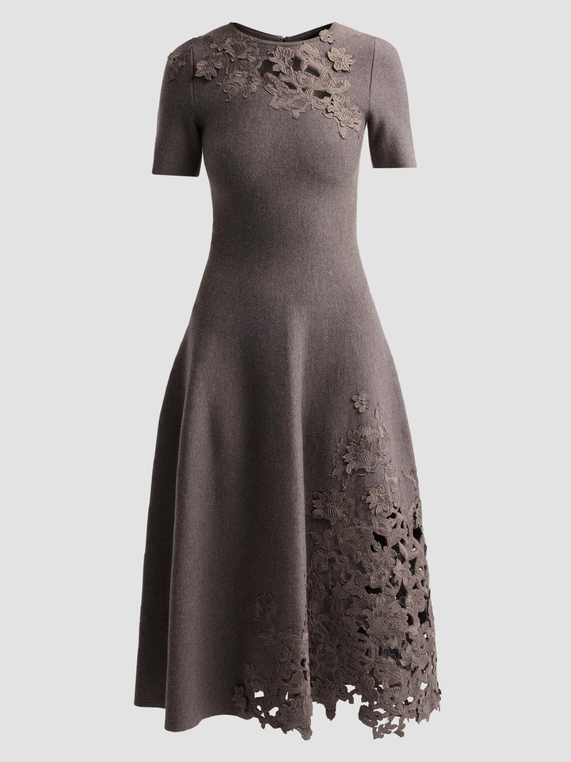 Women's Guipure Lace Wool Midi Dress - Carbon - 1