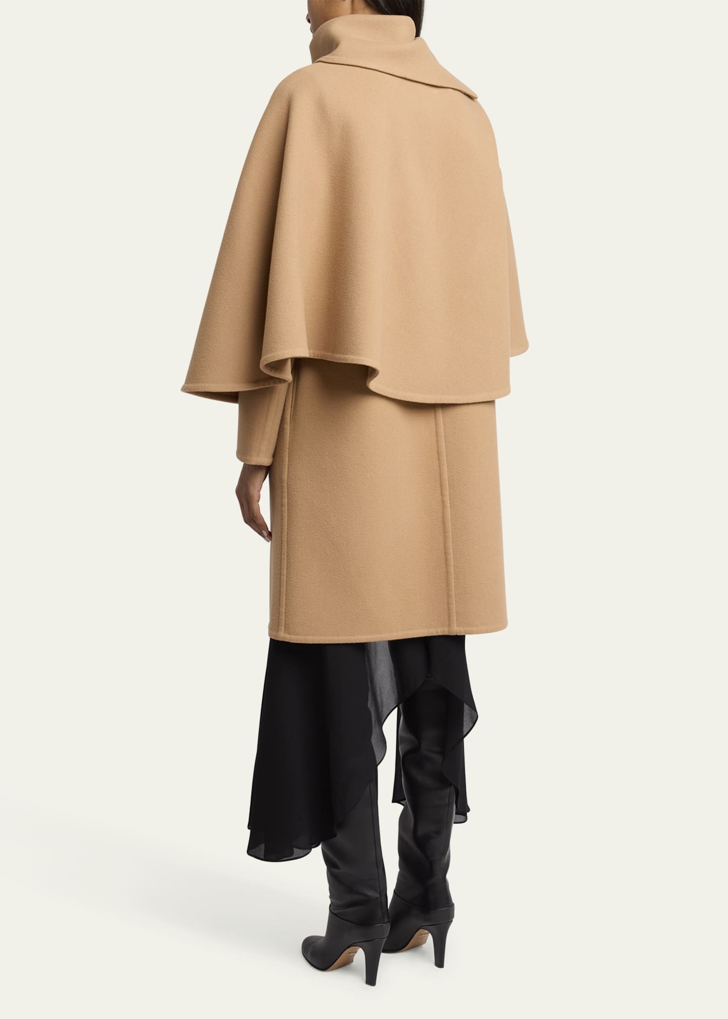 Cape Overlay Double-Face Wool Cashmere Coat - 3