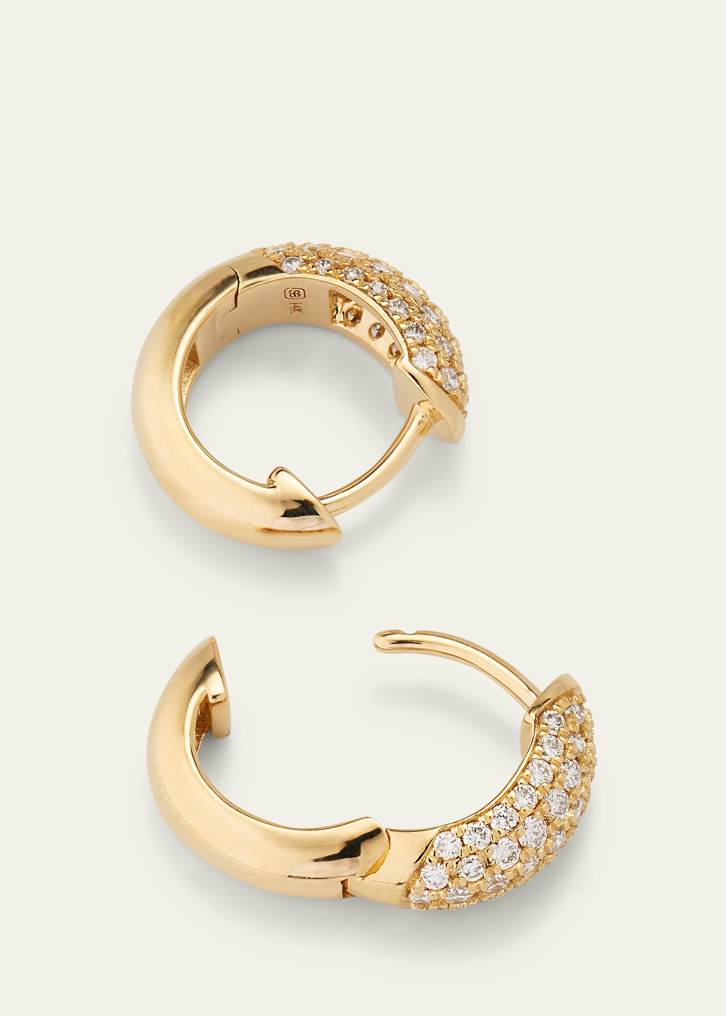 14k Puffy Diamond Huggie Hoop Earrings - 4