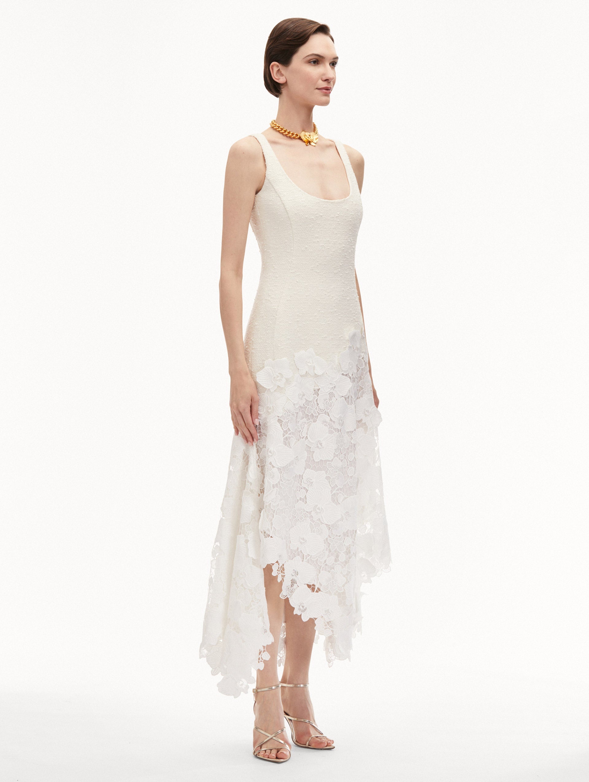 ORCHID GUIPURE & TWEED SLEEVELESS DRESS - 4