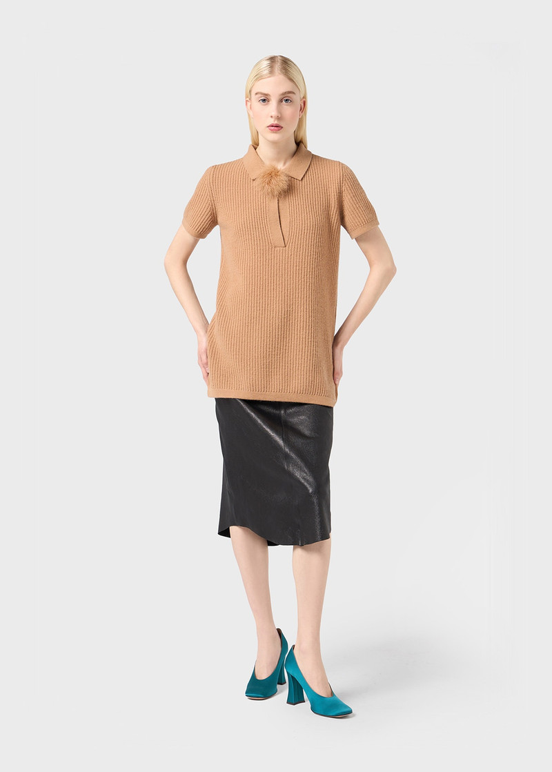 Blumarine POLO SHIRT WITH MARABOU POM-POMS outlook