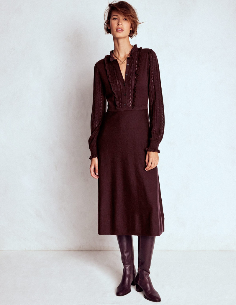 Winifred Frilled Knitted Dress-Coffee Bean 3