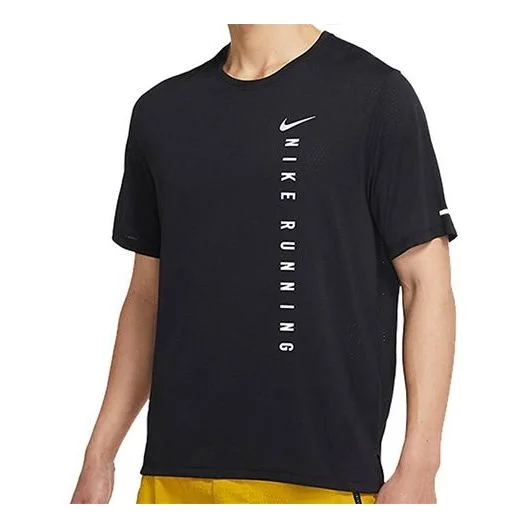남자 나이키 운영하는 스포츠 Breathable 짧은 소매 검정 T-Shirt DA1316-010 - 1