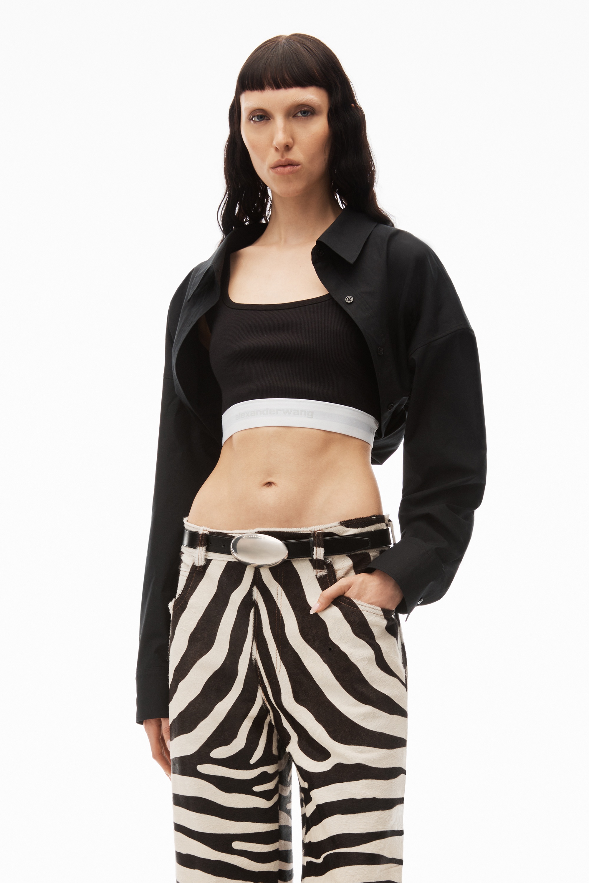 layered crop bolero in compact cotton - 2