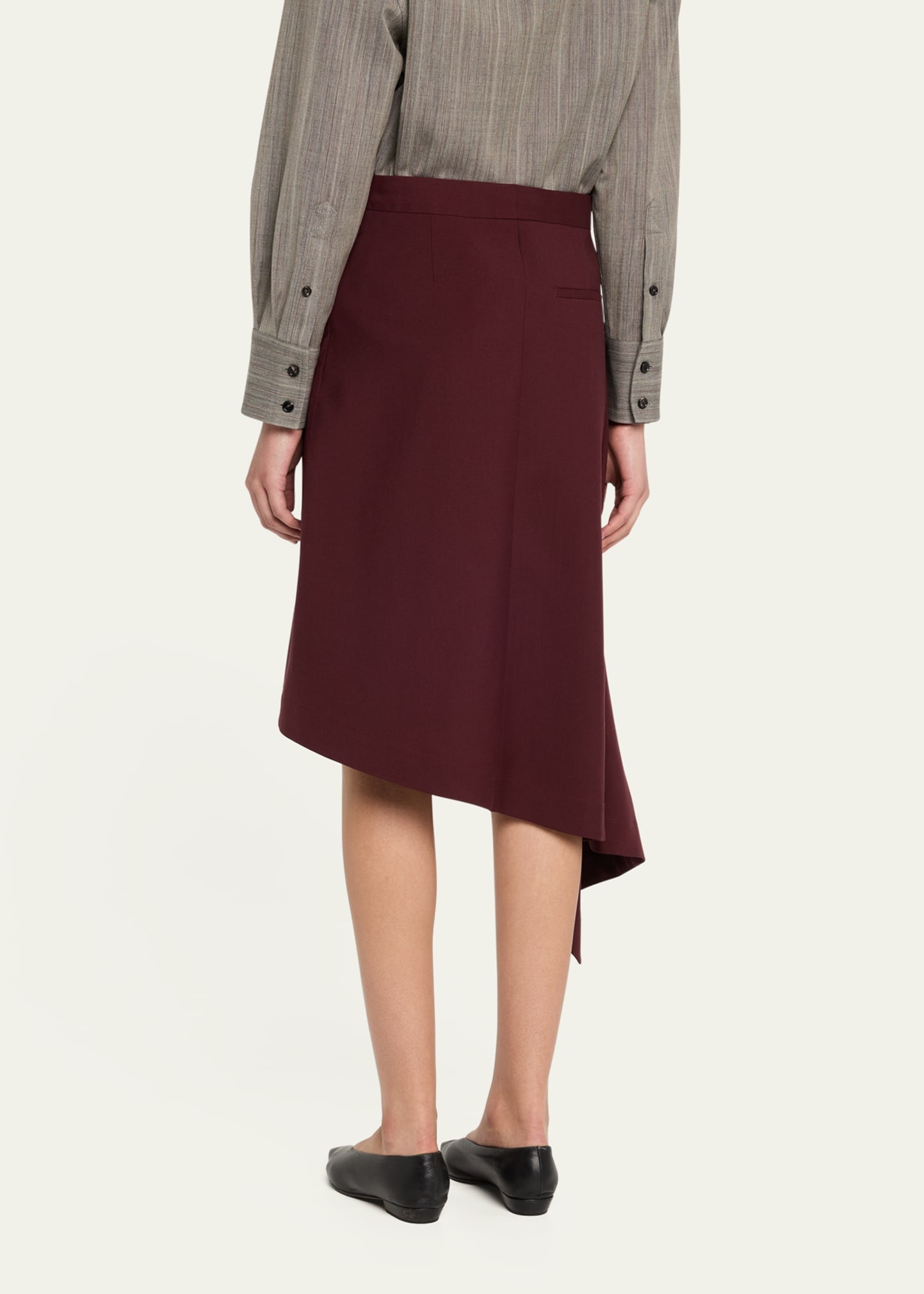 Asymmetric Light Sartorial Wool Midi Skirt - 3