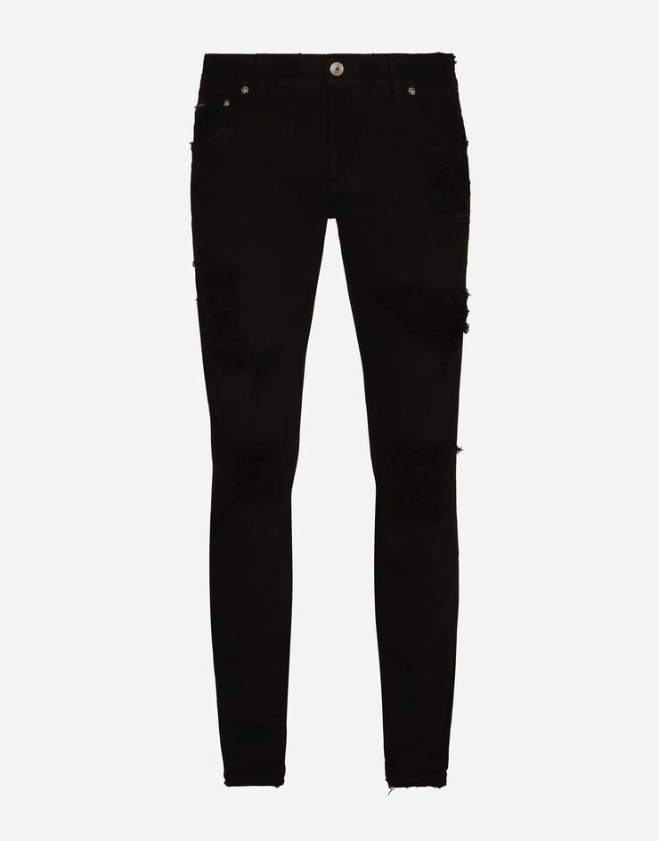 Black skinny stretch jeans with rips - 3